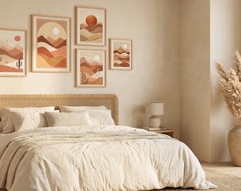 Burnout Relief Home Decor Set | Boho Desert Art Prints | Grounding Earth Tone Landscapes | Minimalist Sun & Cactus | Calming Gallery Wall