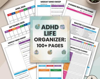 ADHD Life Organizer Bundle, ADHD Planner Printable, Daily Schedule, Habit Tracker, Editable Canva Template, Neurodivergent Planner