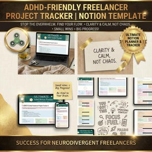 Notion Template ADHD Freelancer | Project Tracker & Habit Dashboard | ADHD Work Planner Digital | Hyperfocus Productivity System