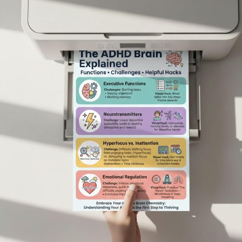 ADHD Brain Explained Poster & Cheat Sheet | Executive Function Therapy ...