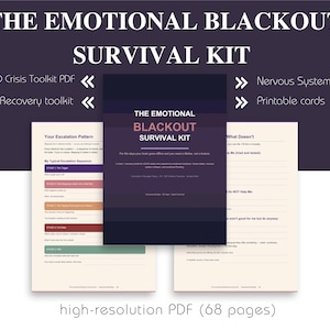 Peut inclure: Le kit de survie Emotional Blackout est un document PDF haute résolution de 68 pages. Il comprend une boîte à outils de crise TDAH, une boîte à outils de récupération, des ressources de récupération du système nerveux et des cartes imprimables.
