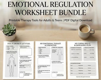 Mindfulness & Emotional Regulation Worksheet Bundle | Printable Therapy Tools for Adults Teens | Coping Skills, Grounding Exercises