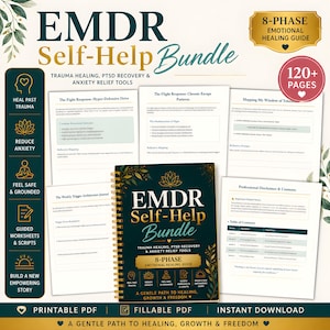 EMDR Self Help Bundle for Trauma Healing | PTSD Recovery Workbook, Anxiety Relief Tools, 8 Phase Emotional Healing Guide PDF