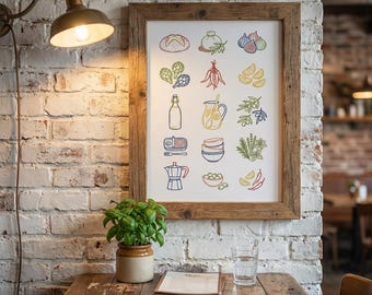 Neurodivergent Home Decor | Italian Kitchen Wall Art | Whimsical Ingredient Sketch | Sensory-Friendly Pantry Print | Low-Stimulus Art