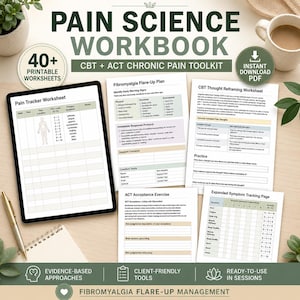 Pain Science Toolkit: CBT & ACT Chronic Pain Workbook + Infographic | Thought Record, Hexaflex, Flare-Up Plan | Printable PDF Download