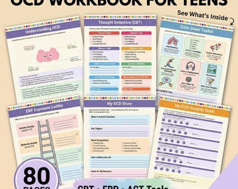 OCD Workbook for Teens Printable | CBT ERP Therapy Worksheets | 60 Pages | Obsessive Compulsive Disorder | Teen Anxiety | Therapist Resource