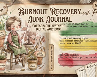 Burnout Recovery Junk Journal | Cottagecore Aesthetic Digital Download | ADHD-Friendly Mental Health Workbook | 10-Page Printable Toolkit