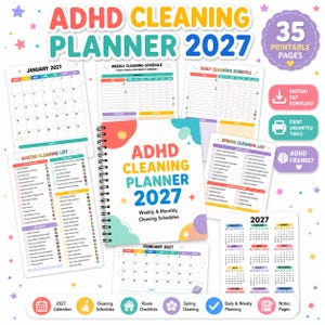 ADHD Cleaning Planner 2027 | Neurodivergent Home Reset — Daily Weekly Monthly Schedules | Printable PDF