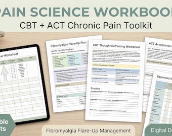 Pain Science Toolkit: CBT & ACT Chronic Pain Workbook + Infographic | Thought Record, Hexaflex, Flare-Up Plan | Printable PDF Download