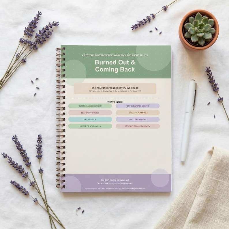 AuDHD Burnout Recovery Workbook Printable | Nervous System Reset for Autistic ADHD Adults | Shame-Free Mental Health Journal PDF |