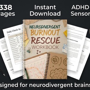 ADHD Mental Health Workbook | Burnout Recovery Journal for Neurodivergent Adults | Autism Self-Regulation Printable PDF | Instant Download