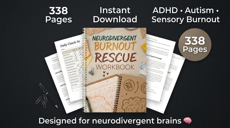 ADHD Mental Health Workbook | Burnout Recovery Journal for Neurodivergent Adults | Autism Self-Regulation Printable PDF | Instant Download