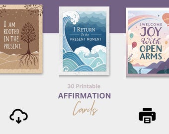 Printable Affirmation Cards – 30 Daily Positive Quotes for Self Love, Gratitude, Therapy, Mental Health, Journaling & Mindfulness