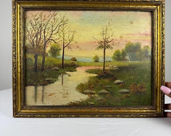 Small 1920s Painting - 1928 Countryside Landscape Scenery