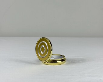 Small 70s Pill Box - 1970s Gold Etched Round Pill Box Compact with Three Sections
