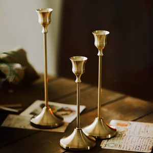 Minimalist Aged Antique Brass Finish Metal Taper Candle Holder