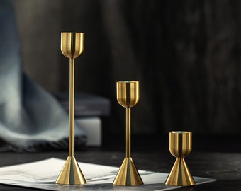 3- Size Gold Plated Candlesticks | Industrial decor, Nordic design, Scandinavian design, Table decoration, House warming, House decoration