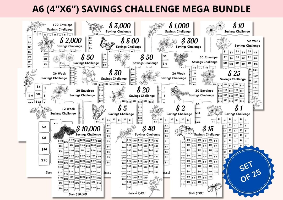 Savings Challenge Printable Savings Challenge Bundle A6 Sized Mini ...