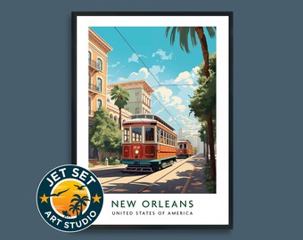 Póster de viaje a Nueva Orleans, Luisiana, EE. UU., con marco o sin marco. Ideal como regalo de viaje.