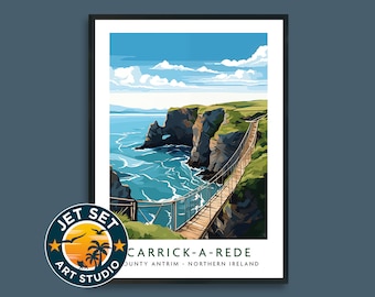 Carrick-a-Rede Northern Ireland Travel Print Wall Art Wall Hanging Home Décor Gift Art Lovers Framed Unframed Canvas Ireland Travel Gift