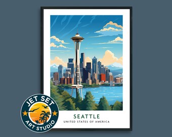 Póster de viaje a Seattle, lámina decorativa para pared, lienzo con marco o sin marco, ideal como regalo de viaje.