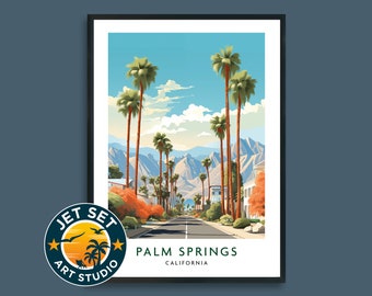 Póster de viaje a Palm Springs, California, EE. UU., disponible en lienzo con o sin marco. Ideal como regalo de viaje.