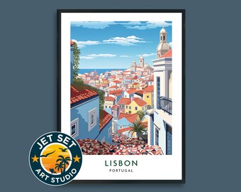 Póster de viaje a Lisboa, Portugal. Lámina decorativa en lienzo con marco o sin marco. Ideal como regalo de viaje.
