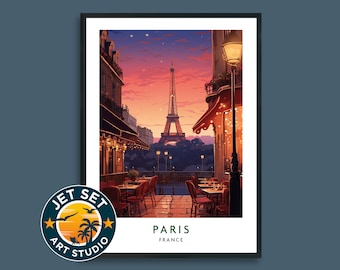 París de noche, Torre Eiffel, lámina de viaje, Francia, arte mural romántico, póster de ciudad, decoración para el hogar, regalo para amantes del arte, lienzo con marco o sin marco