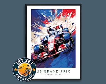 Gran Premio de Estados Unidos de América, F1, Austin, Texas. Lámina decorativa de Fórmula 1 para pared. Lienzo enmarcado o sin enmarcar. Regalo de viaje.