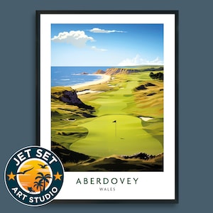Aberdovey Golf Course Poster Print Scotland Wall Art Framed Unframed Canvas Golf Gift