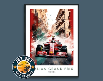 Gran Premio de Italia F1 Prix Monza Lámina de viaje de Fórmula 1 Arte de pared en lienzo enmarcado o sin enmarcar Regalo de viaje