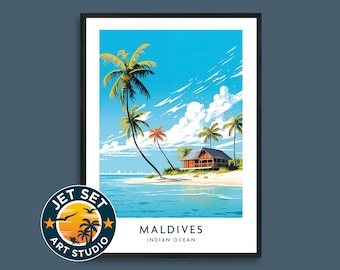 Póster de viaje a las Maldivas, Océano Índico, Lienzo con marco o sin marco, Regalo de viaje a Indonesia