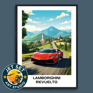 Lamborghini Revuelto Travel Print Style Poster Framed Unframed Canvas Automotive Motor Gift