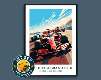Gran Premio de Abu Dabi, Premio de F1, Emiratos Árabes Unidos, Impresión de viaje, Fórmula 1, Arte de pared, Lienzo enmarcado sin marco, Regalo de viaje