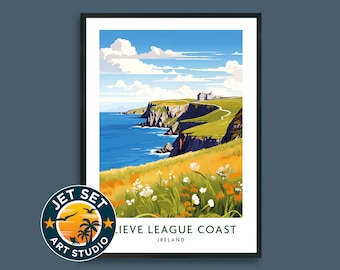Impresión de viaje de la costa de Slieve League, Donegal, Irlanda, arte de pared enmarcado, lienzo sin marco, regalo de viaje