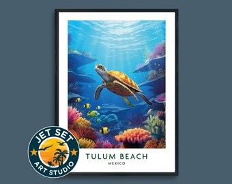 Póster de viaje a la playa de Tulum, México. Arte de pared en lienzo con o sin marco. Regalo de viaje.