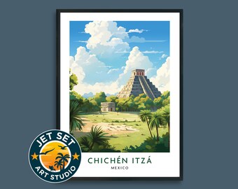 Lámina decorativa de viaje a Chichén Itzá, México. Lienzo con marco o sin marco. Ideal como regalo de viaje.