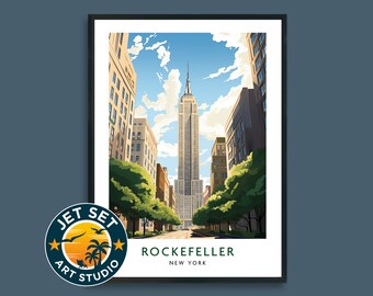 Póster de viaje del Edificio Rockefeller, Nueva York, EE. UU., lámina decorativa para pared, lienzo con marco o sin marco, regalo de viaje