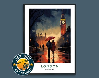 Lámina decorativa romántica de Londres, Inglaterra. Póster de la ciudad para colgar en la pared. Ideal para decorar el hogar. Regalo perfecto para amantes del arte. Disponible en lienzo con marco o sin marco. Regalo ideal para parejas que viajan.