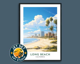 Póster de viaje a Long Beach, California, EE. UU., disponible en lienzo con o sin marco, ideal para decorar paredes. Un regalo perfecto para viajeros.