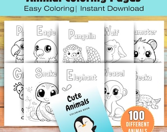 Printable Toddler Coloring Pages Digital Download Preschool Activities for Kids PDF Cute Coloring Book Kindergarten Animal Coloring Sheets