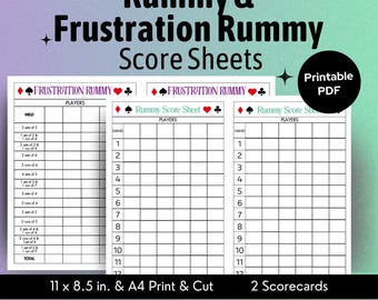 Frustration Rummy Score Sheet Printable Family Game Night PDF Rummy Game Rules Contract Rummy Printable Game Score Tracker
