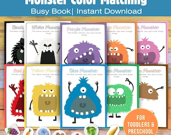 Printable Monster Game for Toddler Color Matching Activity Preschool File Folder Games PDF Quiet Book for Kids Montessori Printables