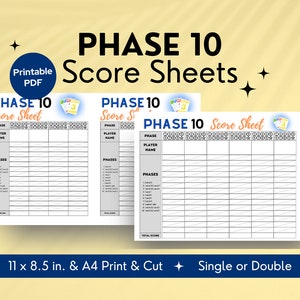 Phase 10 Score Sheet, Phase 10 PDF Card Game Score Card, Printable ...
