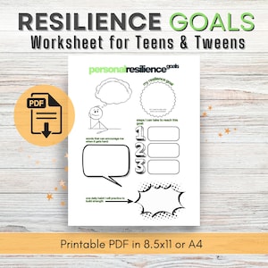 Teen Resilience Goal Setting Worksheet, Mental Health Printable for Youth, Coping Skills, Therapy Worksheets for Teens and Tweens, SEL