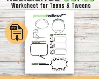 Teen Resilience Goal Setting Worksheet, Mental Health Printable for Youth, Coping Skills, Therapy Worksheets for Teens and Tweens, SEL