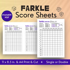 Farkle Scorecard Printable, Farkle Score Sheet, Instant Download, Farkle Scorepad pdf, Family Game Night Printable, Dice Game Printable