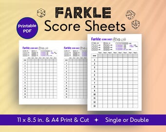 Farkle Scorecard Printable, Farkle Score Sheet, Instant Download, Farkle Scorepad pdf, Family Game Night Printable, Dice Game Printable