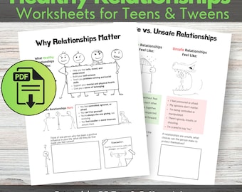 Teen Healthy Relationships Worksheets, Therapy worksheets for teens or tweens, SEL Printable Worksheets, Counselor Printable, Counseling Aid