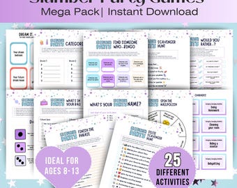 Printable Slumber Party Games for Tween Girl Sleepover Activities for Kids Birthday Party Download Bundle Digital Tween Game PDF